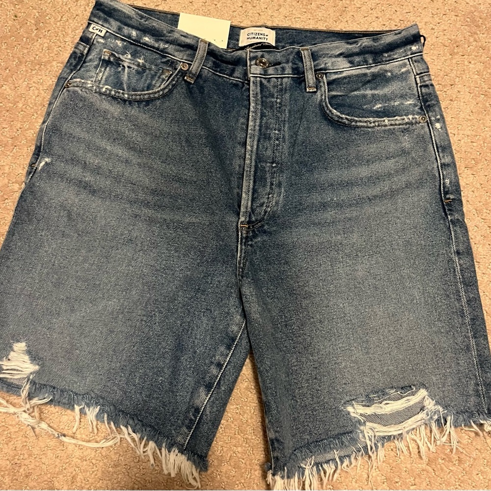 Citizens Of Humanity Distressed Denim Shorts — Medium Blue